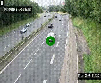 Webcam routière à hauteur de Bois-Guillaume en périphérie de Rouen. Vue orientée vers Rouen