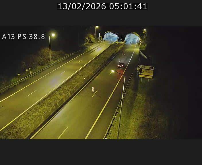 Webcam autoroute A13 à l'entrée ouest du tunnel Markusbierg à Schengen. Vue orientée vers Mondorf-les-Bains
