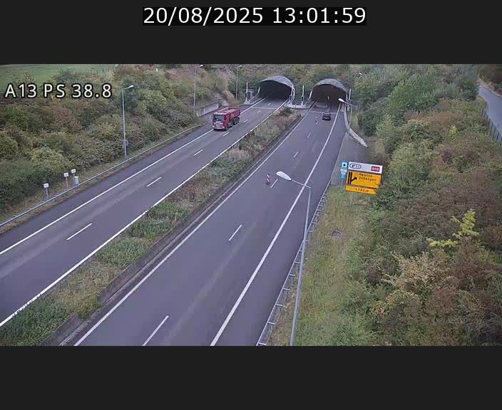 Webcam autoroute A13 à l'entrée ouest du tunnel Markusbierg à Schengen. Vue orientée vers Mondorf-les-Bains