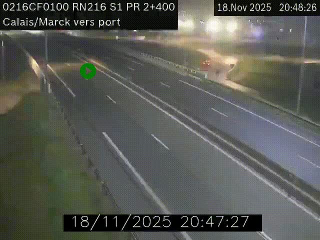 Webcam à Calais sur A216 (N216) en direction du port (harbour) de Calais.