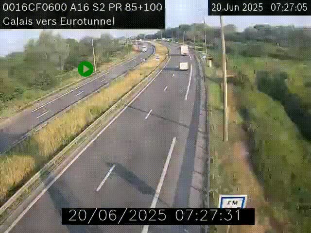 Webcam A16 à Calais en direction du Tunnel sous la Manche (Eurotunnel)