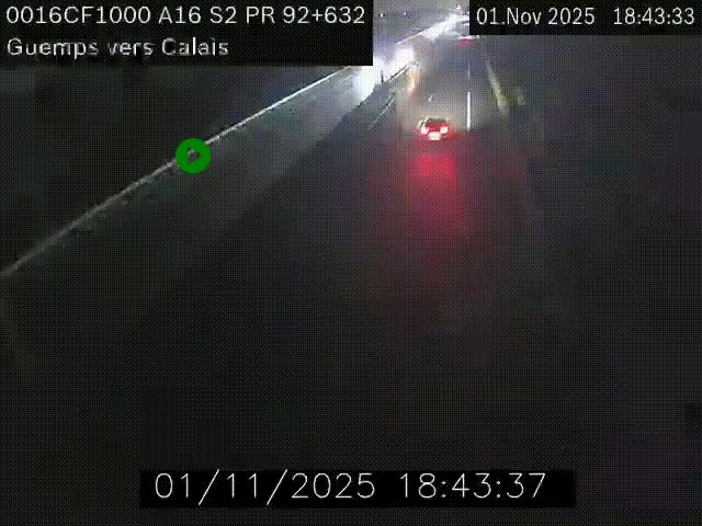 Webcam A16 juste après l'aire de repos d'Offekerque à Guemps. Vue orientée vers Calais