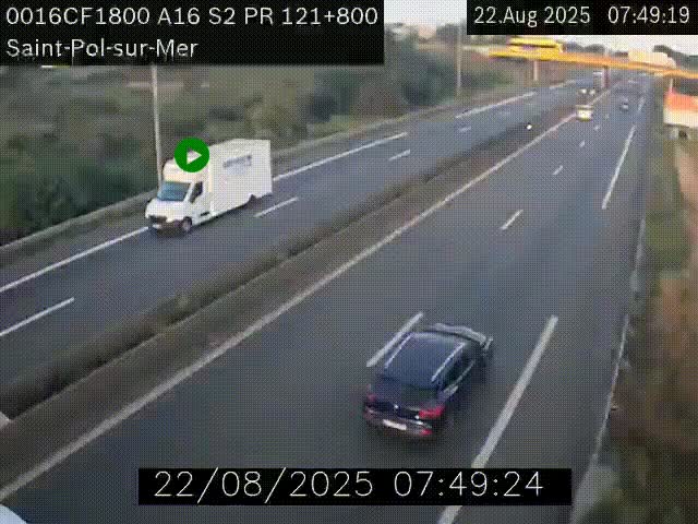 Webcam autoroute A16 à proximité de Dunkerque, à hauteur de la sortie Saint-Pol-sur-Mer. Vue orientée vers Calais