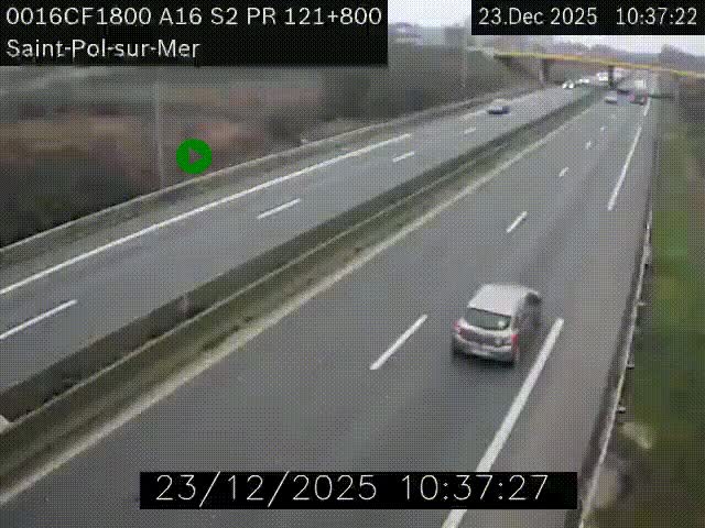 Webcam autoroute A16 à proximité de Dunkerque, à hauteur de la sortie Saint-Pol-sur-Mer. Vue orientée vers Calais