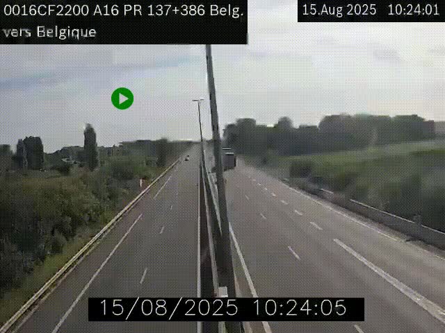 Webcam à la frontière franco-belge au niveau de Bray-Dunes/De-Panne sur l'autoroute A16. Vue orientée vers la Belgique
