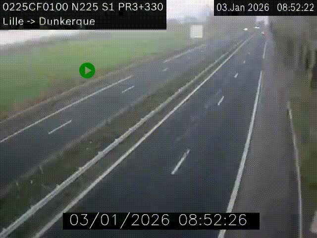 Webcam autoroute A25 (N225) à hauteur de Bergues (Bierne). Vue orientée vers Dunkerque.