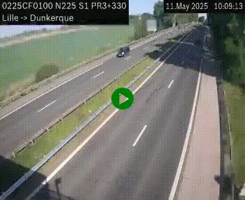 Webcam autoroute A25 (N225) à hauteur de Bergues (Bierne). Vue orientée vers Dunkerque.