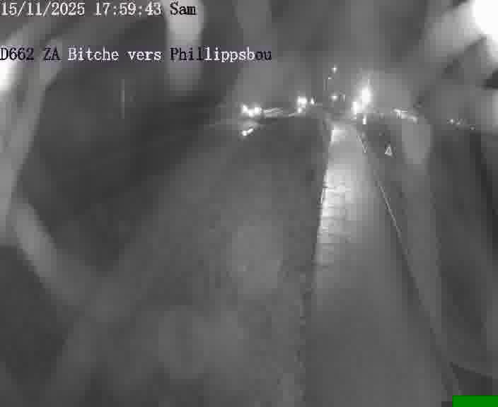 Caméra de trafic sur D662 (France) à Bitche, orientée vers Phillippsbourg, permettant d’évaluer fluidité, incidents et densité automobile.