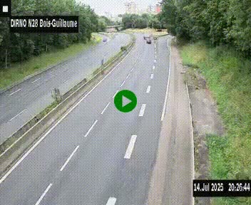 Webcam routière à hauteur de Bois-Guillaume en périphérie de Rouen. Vue orientée vers Rouen
