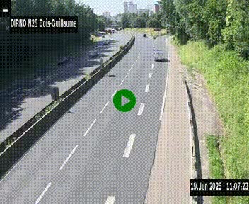 Webcam routière à hauteur de Bois-Guillaume en périphérie de Rouen. Vue orientée vers Rouen