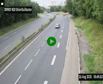 Webcam routière à hauteur de Bois-Guillaume en périphérie de Rouen. Vue orientée vers Rouen