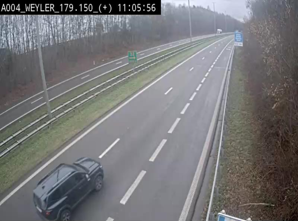 Webcam entre la sortie Arlon et la sortie Weyler sur l'E411. Vue orientée vers Luxembourg
