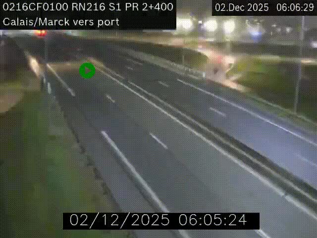 Webcam à Calais sur A216 (N216) en direction du port (harbour) de Calais.