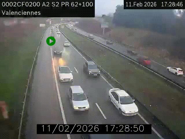 Webcam autoroute A2 à Valenciennes. Vue orientée vers Maubeuge et Mons (Belgique)