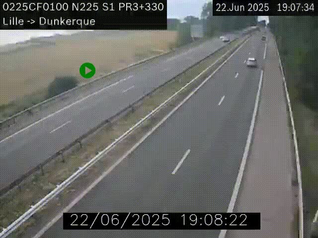 Webcam autoroute A25 (N225) à hauteur de Bergues (Bierne). Vue orientée vers Dunkerque.