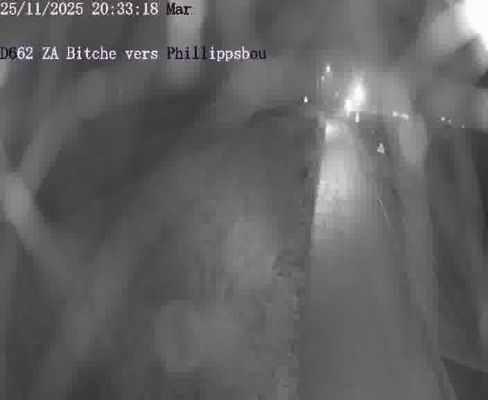 Caméra de trafic sur D662 (France) à Bitche, orientée vers Phillippsbourg, permettant d’évaluer fluidité, incidents et densité automobile.