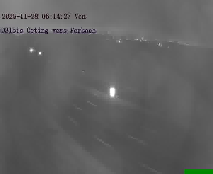 Caméra routière située sur D31bis (France) à Oeting, orientée vers Forbach, surveillant en continu la circulation locale et régionale.