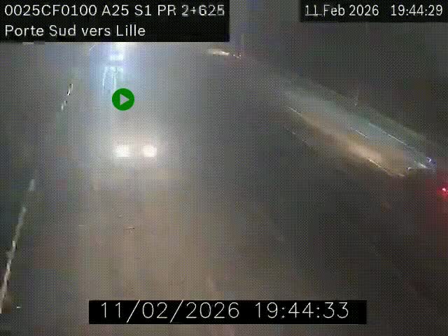 Webcam autoroute A25 sur le périphérique de Lille à hauteur de Lille-Sud et la sortie 3 Faches-Thumesnil. Vue orientée vers Lille-Centre.