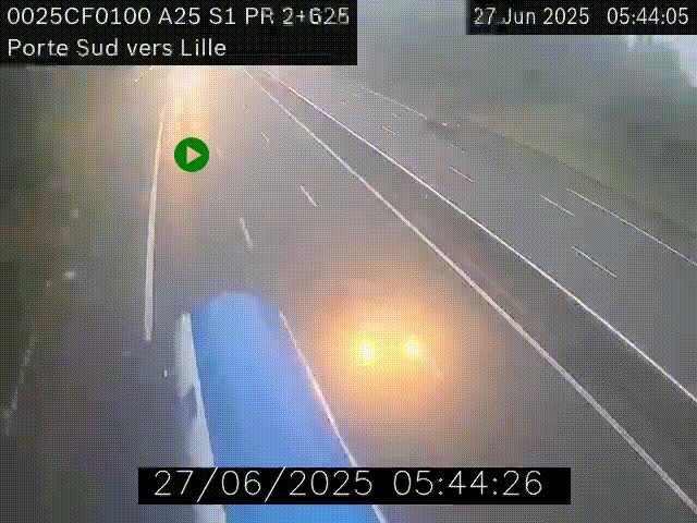 Webcam autoroute A25 sur le périphérique de Lille à hauteur de Lille-Sud et la sortie 3 Faches-Thumesnil. Vue orientée vers Lille-Centre.