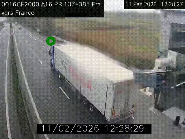 Webcam à la frontière franco-belge au niveau de Bray-Dunes/De-Panne sur l'autoroute A16. Vue orientée vers Calais