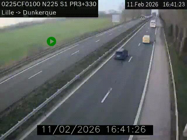 Webcam autoroute A25 (N225) à hauteur de Bergues (Bierne). Vue orientée vers Dunkerque.