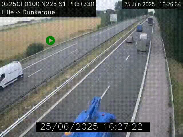 Webcam autoroute A25 (N225) à hauteur de Bergues (Bierne). Vue orientée vers Dunkerque.