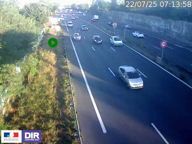 Webcam à Bron sur l'A43 à la jonction avec le boulevard périphérique de Lyon (D383). Vue orientée vers Lyon