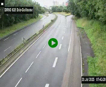 Webcam routière à hauteur de Bois-Guillaume en périphérie de Rouen. Vue orientée vers Rouen