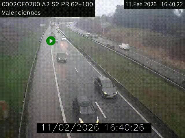 Webcam autoroute A2 à Valenciennes. Vue orientée vers Maubeuge et Mons (Belgique)