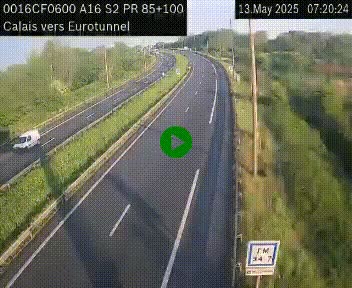 Webcam A16 à Calais en direction du Tunnel sous la Manche (Eurotunnel)