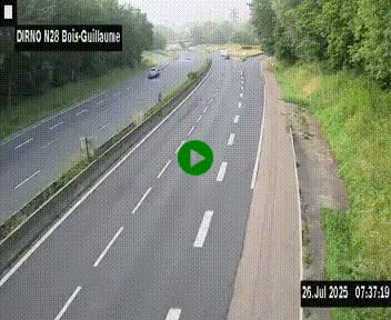 Webcam routière à hauteur de Bois-Guillaume en périphérie de Rouen. Vue orientée vers Rouen