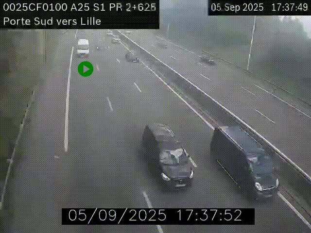 Webcam autoroute A25 sur le périphérique de Lille à hauteur de Lille-Sud et la sortie 3 Faches-Thumesnil. Vue orientée vers Lille-Centre.