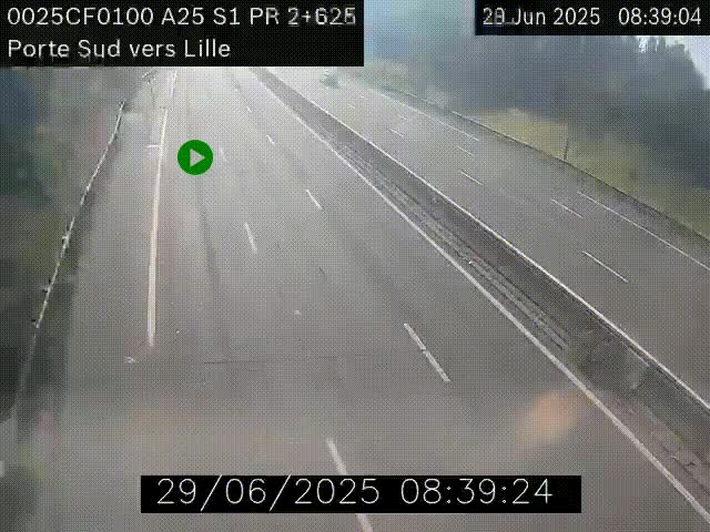 Webcam autoroute A25 sur le périphérique de Lille à hauteur de Lille-Sud et la sortie 3 Faches-Thumesnil. Vue orientée vers Lille-Centre.