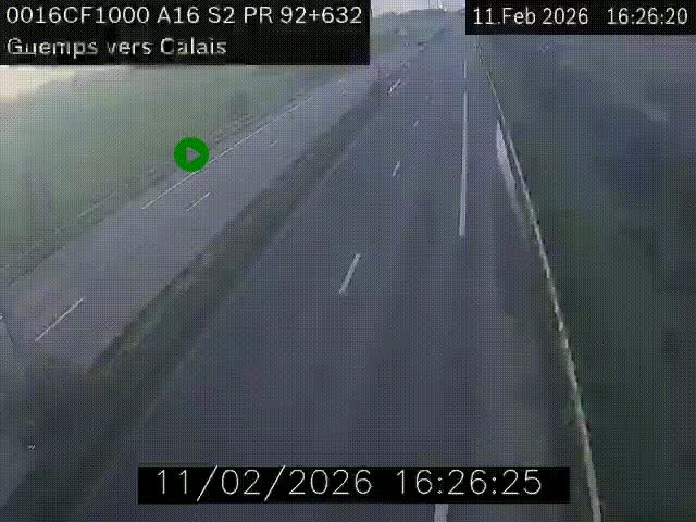 Webcam A16 juste après l'aire de repos d'Offekerque à Guemps. Vue orientée vers Calais