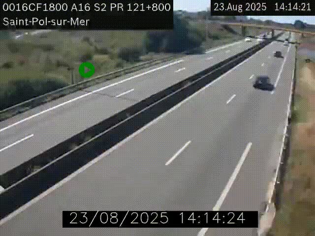Webcam autoroute A16 à proximité de Dunkerque, à hauteur de la sortie Saint-Pol-sur-Mer. Vue orientée vers Calais