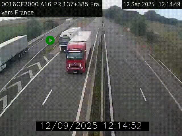 Webcam à la frontière franco-belge au niveau de Bray-Dunes/De-Panne sur l'autoroute A16. Vue orientée vers Calais