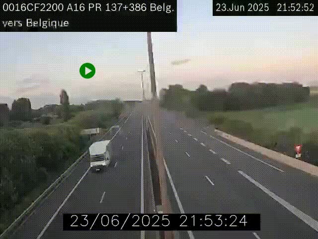 Webcam à la frontière franco-belge au niveau de Bray-Dunes/De-Panne sur l'autoroute A16. Vue orientée vers la Belgique