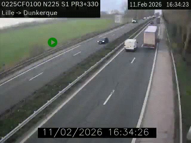 Webcam autoroute A25 (N225) à hauteur de Bergues (Bierne). Vue orientée vers Dunkerque.