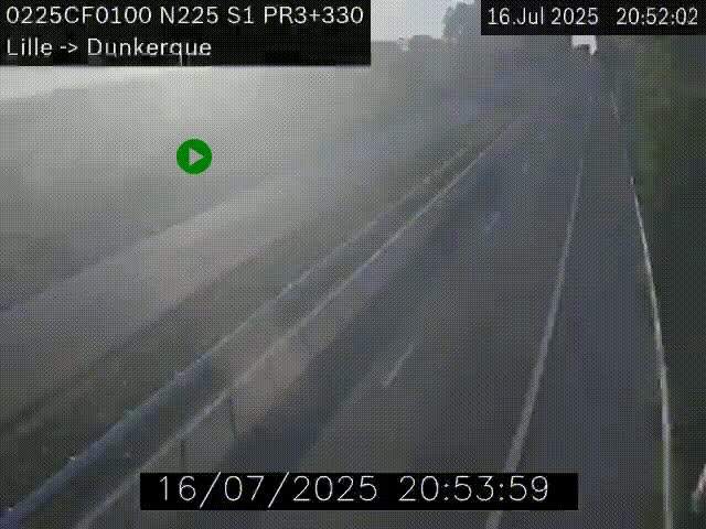 Webcam autoroute A25 (N225) à hauteur de Bergues (Bierne). Vue orientée vers Dunkerque.