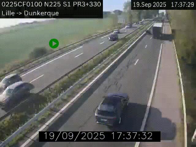 Webcam autoroute A25 (N225) à hauteur de Bergues (Bierne). Vue orientée vers Dunkerque.