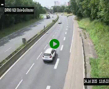 Webcam routière à hauteur de Bois-Guillaume en périphérie de Rouen. Vue orientée vers Rouen