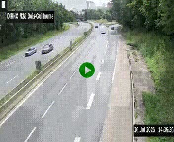 Webcam routière à hauteur de Bois-Guillaume en périphérie de Rouen. Vue orientée vers Rouen