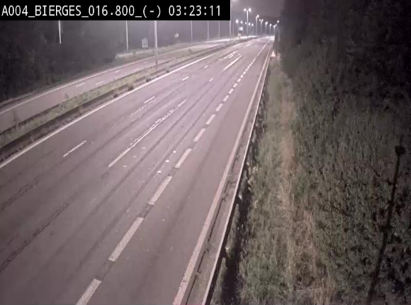 Webcam E411(A4) à Wavre, à hauteur de la sortie 5 Bierges. Vue orientée vers Bruxelles