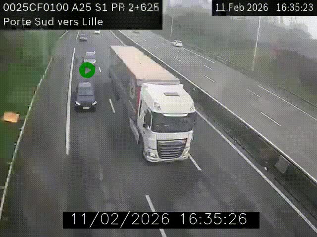 Webcam autoroute A25 sur le périphérique de Lille à hauteur de Lille-Sud et la sortie 3 Faches-Thumesnil. Vue orientée vers Lille-Centre.