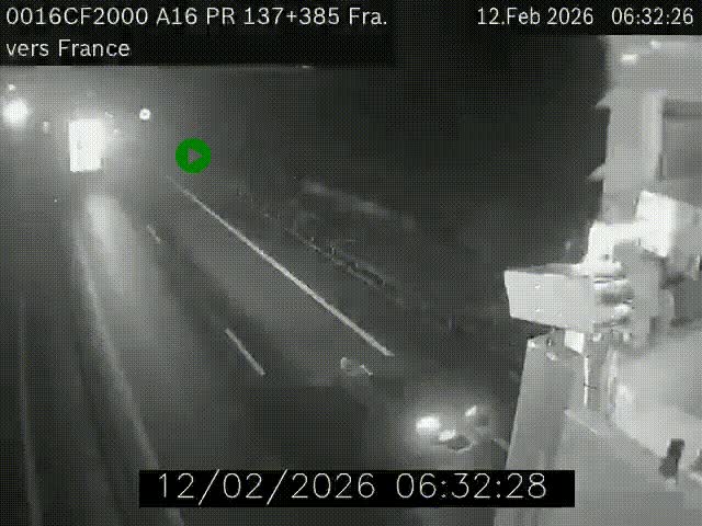 Webcam à la frontière franco-belge au niveau de Bray-Dunes/De-Panne sur l'autoroute A16. Vue orientée vers Calais