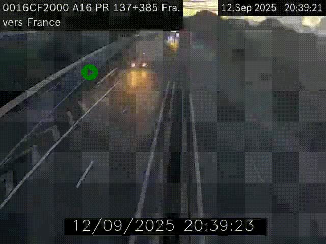 Webcam à la frontière franco-belge au niveau de Bray-Dunes/De-Panne sur l'autoroute A16. Vue orientée vers Calais