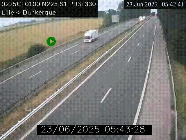 Webcam autoroute A25 (N225) à hauteur de Bergues (Bierne). Vue orientée vers Dunkerque.