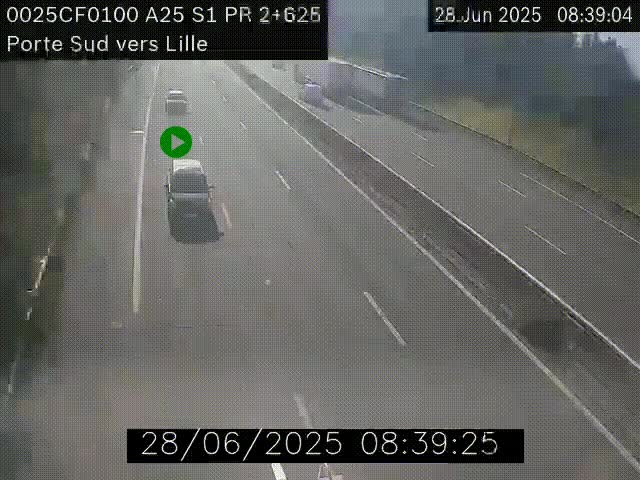 Webcam autoroute A25 sur le périphérique de Lille à hauteur de Lille-Sud et la sortie 3 Faches-Thumesnil. Vue orientée vers Lille-Centre.