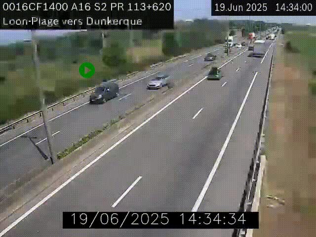 Webcam autoroute A16 à hauteur de Loon-Plage. Vue orientée vers Dunkerque et la Belgique.