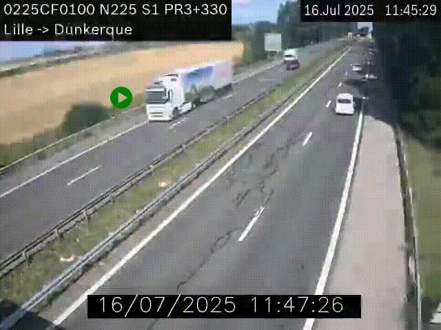 Webcam autoroute A25 (N225) à hauteur de Bergues (Bierne). Vue orientée vers Dunkerque.